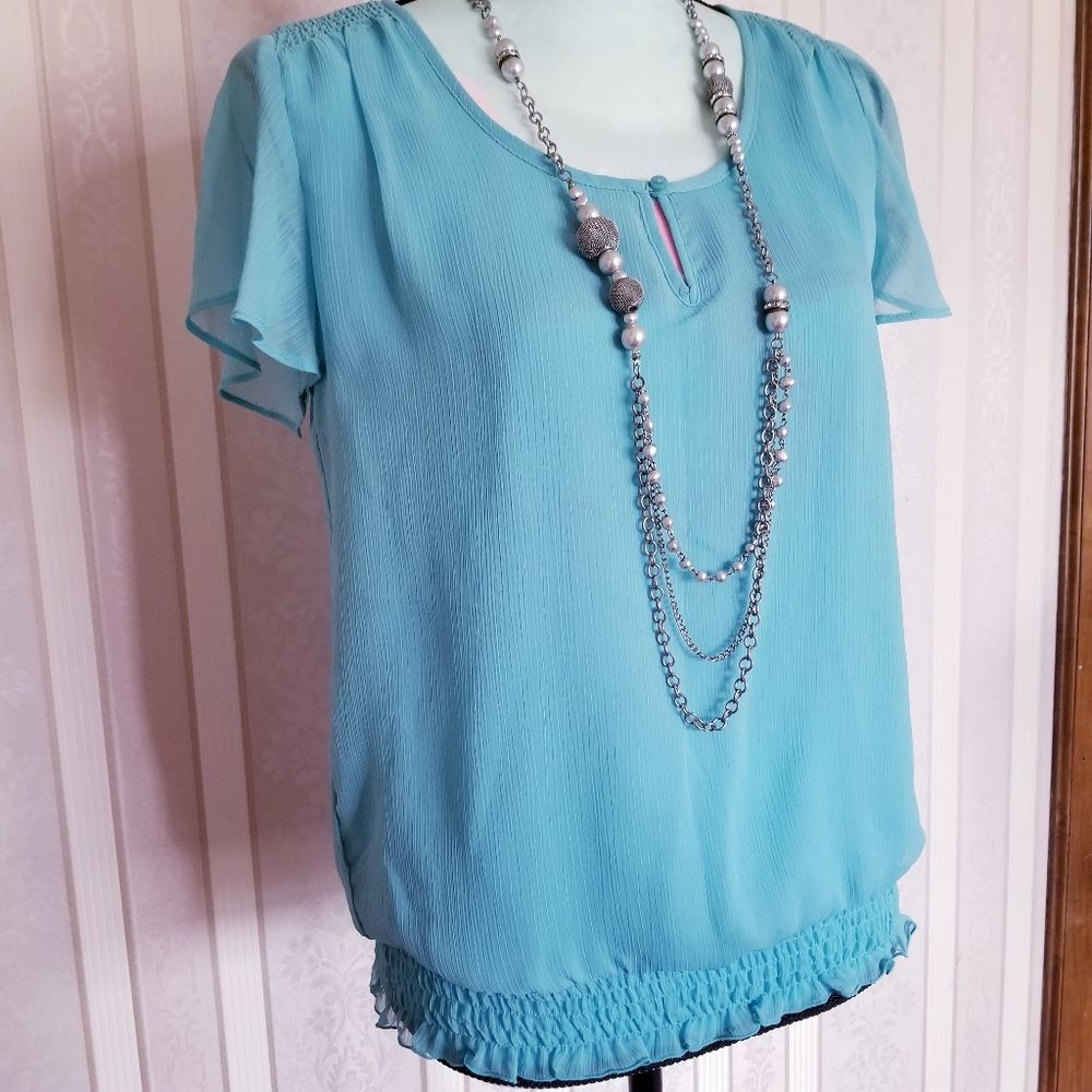 Covington Petite Flutter Sheer Top Mint Green SP - Picture 2 of 10